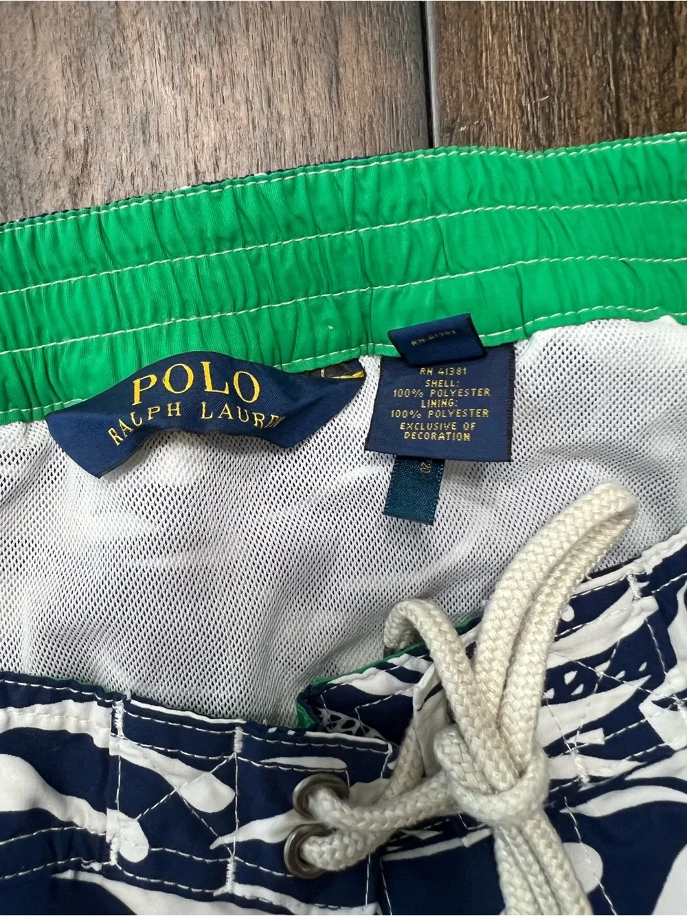 Polo Ralph Lauren Mens Blue White Cargo Swim Trunks Size Medium 8” Inseam